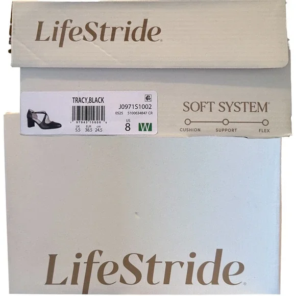 LifeStride Tracy Sz 8W Black Faux Leather Strappy Block Heel Pumps Wide NEW - Picture 4 of 11